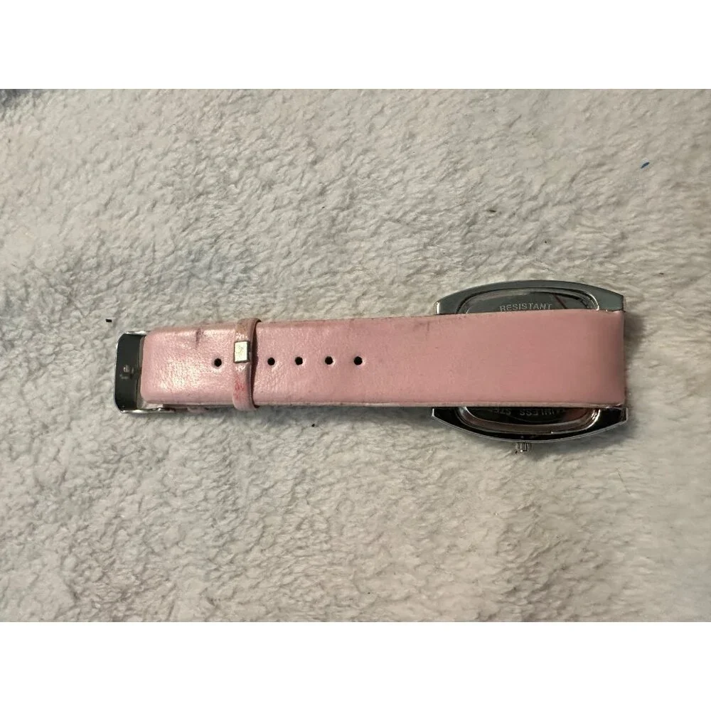 Osirock Vintage 1980s Square Watch Chrome Pink Faux Leather Strap Retro‎ Quartz